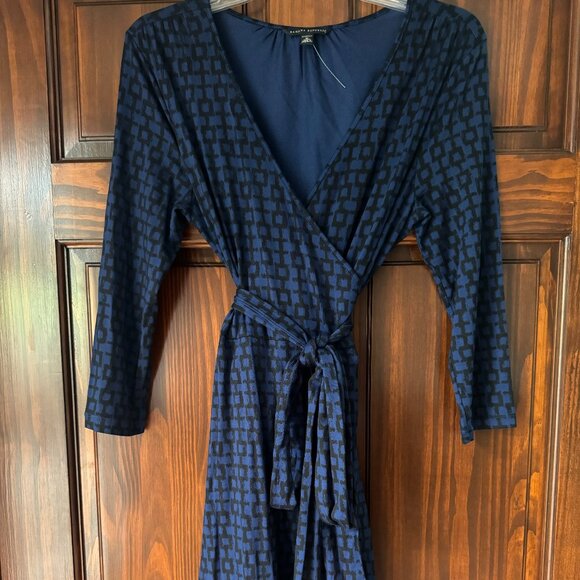 Banana Republic Blue + Black Wrap Dress - Perfect to dress up/down for fall! - Picture 1 of 3